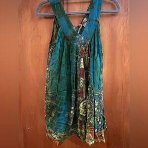 Cost Plus World Market Teal and Brown Maxi Dress